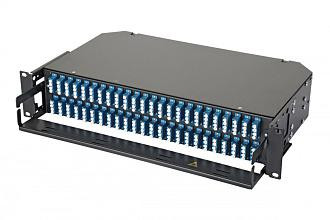 Панель оптическая 19дюйм 2U фикс. корпус на 48 адаптеров 48 квадро LC адаптеров OS2 Eurolan 47E-48-S2-4L-48-11BL