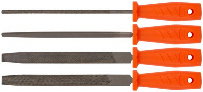 Напильник пластиковая ручка набор 4шт (трехгранный плоский круглый полукруглый) 200мм FIT 42705