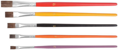 Кисть художественная натуральная щетина деревянная ручка плоские набор 5шт FIT 01515