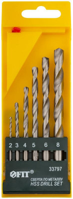 Набор сверл по металлу HSS полированных 6 шт (2-3-4-5-6-8мм) FIT 33797