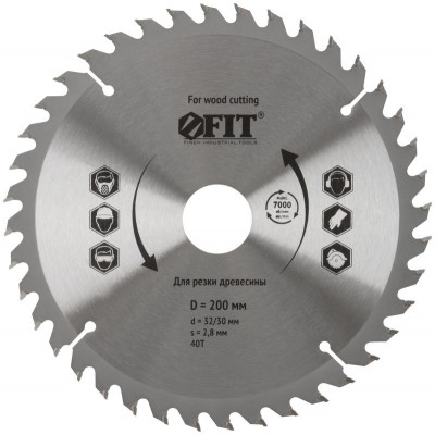 Диск пильный для циркулярных пил по дереву 200х32/30х40T FIT 37749