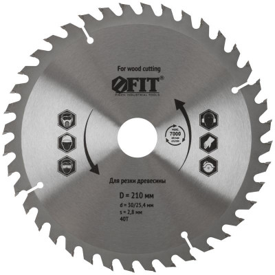 Диск пильный для циркулярных пил по дереву 210х30/25.4х40T FIT 37751