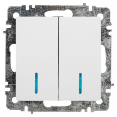 Выключатель 2-кл. СП Accent 6-105-01 10А IP20 250В с подсветкой AL/CU бел. Intro Б0063505