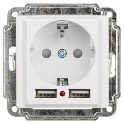 Розетка 1-м СП Accent 6-410-01 16А IP20 250В P+E Schuko защ. шторки + 2хUSB бел. Intro Б0063689