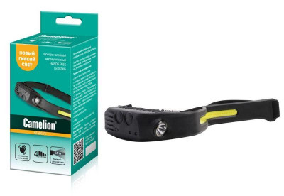 Фонарь аккумуляторный налобный 3.7В лента 2 LED 3Вт 4 режима сенсор Type-C бокс LED53416 черн. Camelion 15748