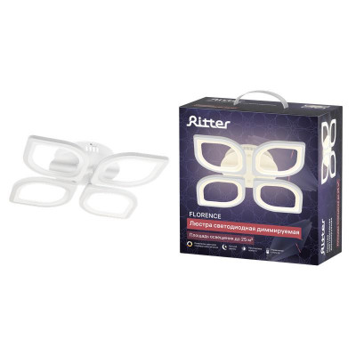 Люстра потолочная светодиодная диммируемая FLORENCE с ДУ 3 режима 370х370х80мм 86Вт 2700К/4200К/6400К 25кв.м бел. Ritter 52015 3