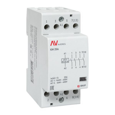 Контактор модульный КМ 25А 4NO 230В AC (2 мод.) AVERES EKF km-av-2-25-40-230V