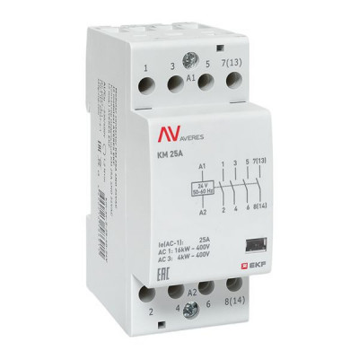 Контактор модульный КМ 25А 4NO 24В AC (2 мод.) AVERES EKF km-av-2-25-40-24V