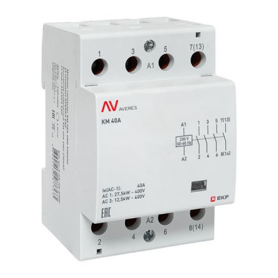Контактор модульный КМ 40А 4NO 230В AC (3 мод.) AVERES EKF km-av-3-40-40-230V