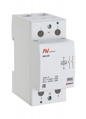 Контактор модульный КМ 63А 2NО 24В AC (2 мод.) AVERES EKF km-av-2-63-20-24V