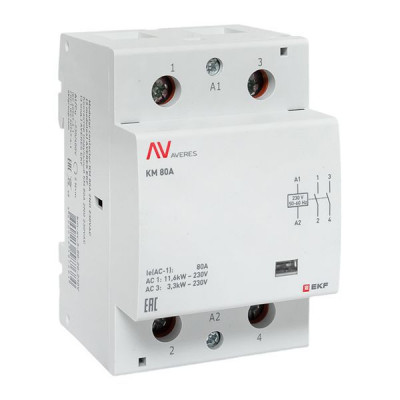 Контактор модульный КМ 80А 2NО 230В AC (3 мод.) AVERES EKF km-av-3-80-20-230V