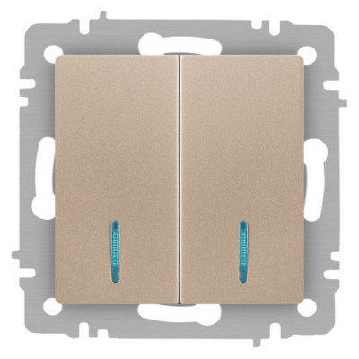 Выключатель 2-кл. СП Accent 6-105-04 10А IP20 250В с подсветкой AL/CU шампань Intro Б0063513