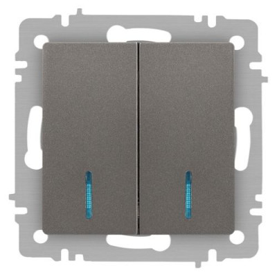 Выключатель 2-кл. СП Accent 6-105-09 10А IP20 250В с подсветкой AL/CU титан Intro Б0063525