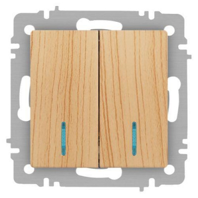 Выключатель 2-кл. СП Accent 6-105-11 10А IP20 250В с подсветкой AL/CU сосна Intro Б0063529