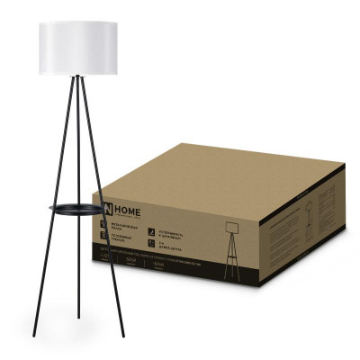Светильник ТНО 04ПВ-Е27-WB 230В напольн. под лампу полка бел. абажур/черн. тренога IN HOME 4690612060385