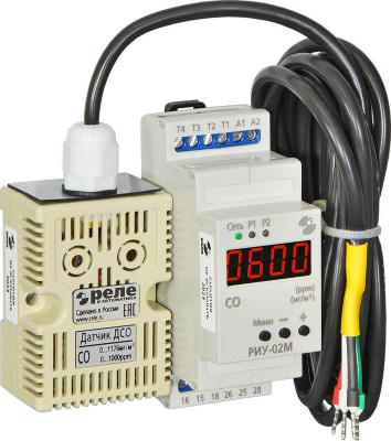 Реле-индикатор угарного газа РИУ-02М в компл. с датчиком ДСО кабель 2.5м 220В 50Гц индикация CO в пределах 0-1000ppm 2 канала макс. коммутируемый ток 8А 1п в каждом канале УХЛ4 Реле и Автоматика A8223-02839176
