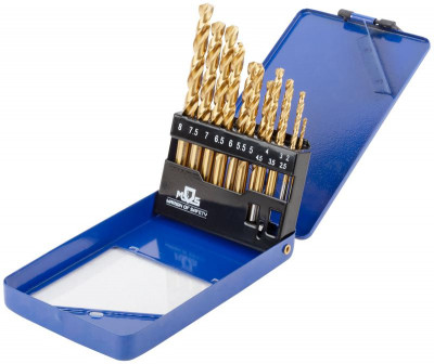 Набор сверл по металлу HSS шлифованные титановое покрытие угол заточки 135град. мет. бокс 13шт (2-2.5-3-3.5-4-4.5-5-5.5-6-6.5-7-7.5-8мм) MOS 35743М