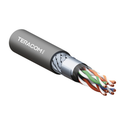 Кабель витая пара SF/UTP кат.5E 4 пары 19х0.1мм 26AWG для промышлен. Ethernet оболочка полиуретан -40град.C – +80град.C черн. (уп.500м) TERACOM PRO EKF TRP-5ESFU-04PU-BK-OIE5