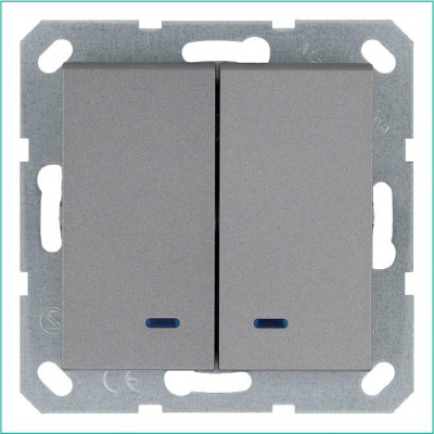 Выключатель 2-кл. 10А IP20 с подсветкой механизм алюм. Jasmart G3023NS