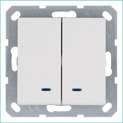 Выключатель 2-кл. 10А IP20 с подсветкой механизм бел. глянцевый Jasmart G3023NW