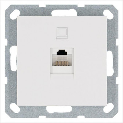 Розетка компьютерная 1-м RJ45 IP20 кат. 5E механизм бел. глянцевый Jasmart G6105W