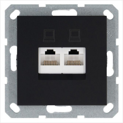Розетка компьютерная 2-м RJ45 IP20 кат. 5E механизм черн. матов. soft touch Jasmart G6106PB