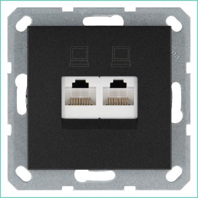 Розетка компьютерная 2-м RJ45 IP20 кат. 6 механизм антрацит Jasmart G6108B