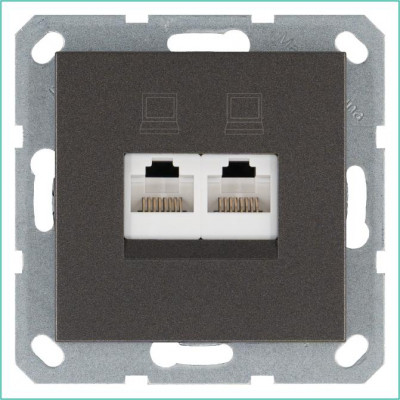 Розетка компьютерная 2-м RJ45 IP20 кат. 6 механизм мокко Jasmart G6108Z