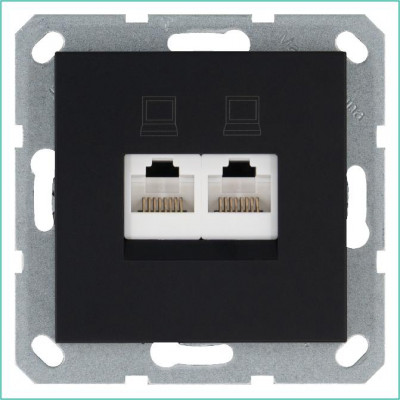 Розетка компьютерная 2-м RJ45 IP20 кат. 6 механизм черн. матов. soft touch Jasmart G6108PB