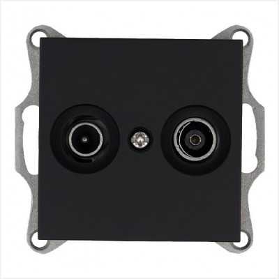 Розетка телевизионная оконечная TV + FM 2-м Ф9.5мм механизм черн. матовый soft touch Jasmart G6204PB