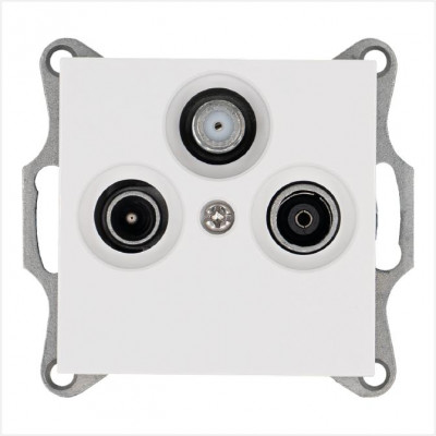 Розетка телевизионная оконечная TV + FM + SAT 3-м Ф9.5мм механизм бел. глянцевый Jasmart G6206W