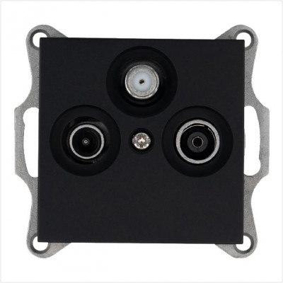 Розетка телевизионная оконечная TV + FM + SAT 3-м Ф9.5мм механизм черн. матов. soft touch Jasmart G6206PB