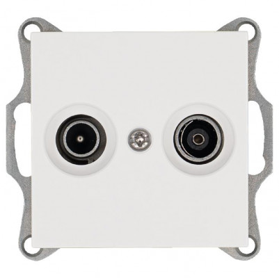 Розетка телевизионная проходная TV + FM 2-м Ф9.5мм механизм бел. глянцевый Jasmart G6205W