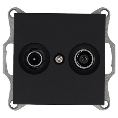 Розетка телевизионная проходная TV + FM 2-м Ф9.5мм механизм черн. матов. soft touch Jasmart G6205PB