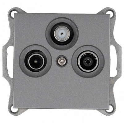 Розетка телевизионная проходная TV + FM + SAT 3-м Ф9.5мм механизм алюм. Jasmart G6207S