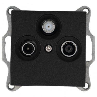 Розетка телевизионная проходная TV + FM + SAT 3-м Ф9.5мм механизм антрацит Jasmart G6207B