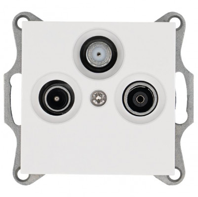 Розетка телевизионная проходная TV + FM + SAT 3-м Ф9.5мм механизм бел. глянцевый Jasmart G6207W