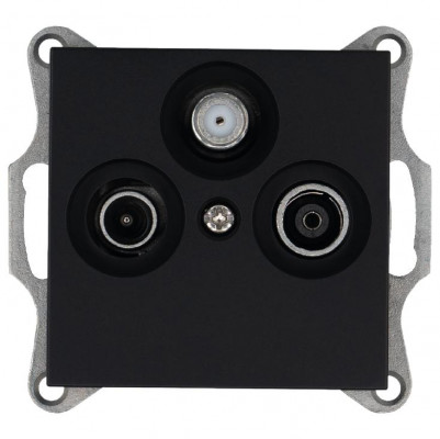 Розетка телевизионная проходная TV + FM + SAT 3-м Ф9.5мм механизм черн. матов. soft touch Jasmart G6207PB