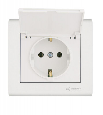 Розетка Manolya с заземл. и крышкой бел. Makel 41001029