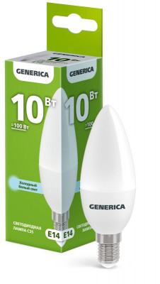 Лампа светодиодная C35 10Вт свеча 6500К E14 230В GENERICA LL-C35-10-230-65-E14-G