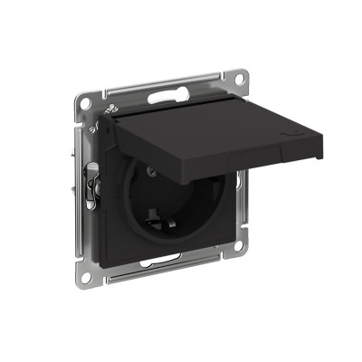 Розетка AtlasDesign 16А IP20 с заземл. защ. шторки с крышкой быстрозажим. клем. механизм карбон SE ATN001046S