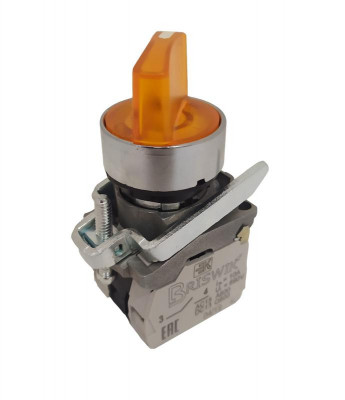 Переключатель КПЕ-1111-РЛС УХЛ3 1НО+1НЗ 10А IP40 24В рукоятка 2 положения с фиксацией с индикацией метал. осн. d посадочного отверст. 22мм желт. ЭЛЬКОМ A8012-32104510