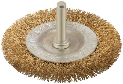 Корщетка дисковая прямая со шпилькой стальная латунированная волнистая проволока 75мм КУРС 38464