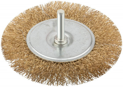 Корщетка дисковая прямая со шпилькой стальная латунированная волнистая проволока 100мм КУРС 38465