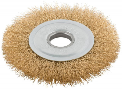 Корщетка дисковая прямая d посадочный 22.2мм стальная латунированная волнистая проволока 125мм КУРС 39025