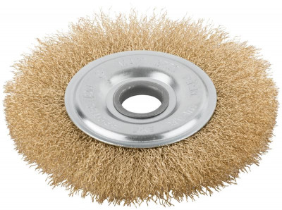 Корщетка дисковая прямая d посадочный 22.2мм стальная латунированная волнистая проволока 150мм КУРС 39026