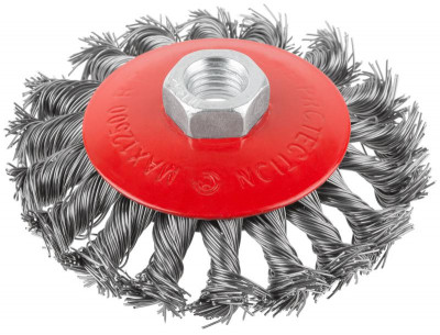 Корщетка-колесо с наклоном гайка М14 стальная витая проволока 100мм КУРС 39033