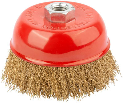 Корщетка чашечная гайка М14 стальная латунированная волнистая проволока 100мм КУРС 39038