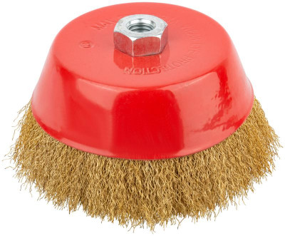 Корщетка чашечная гайка М14 стальная латунированная волнистая проволока 150мм КУРС 39040