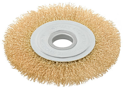 Корщетка-колесо d посадочный 22.2мм стальная латунированная волнистая проволока 125мм блистер КУРС 39076